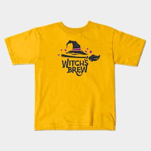 Witch's Brew Halloween Hat Broom Kids T-Shirt